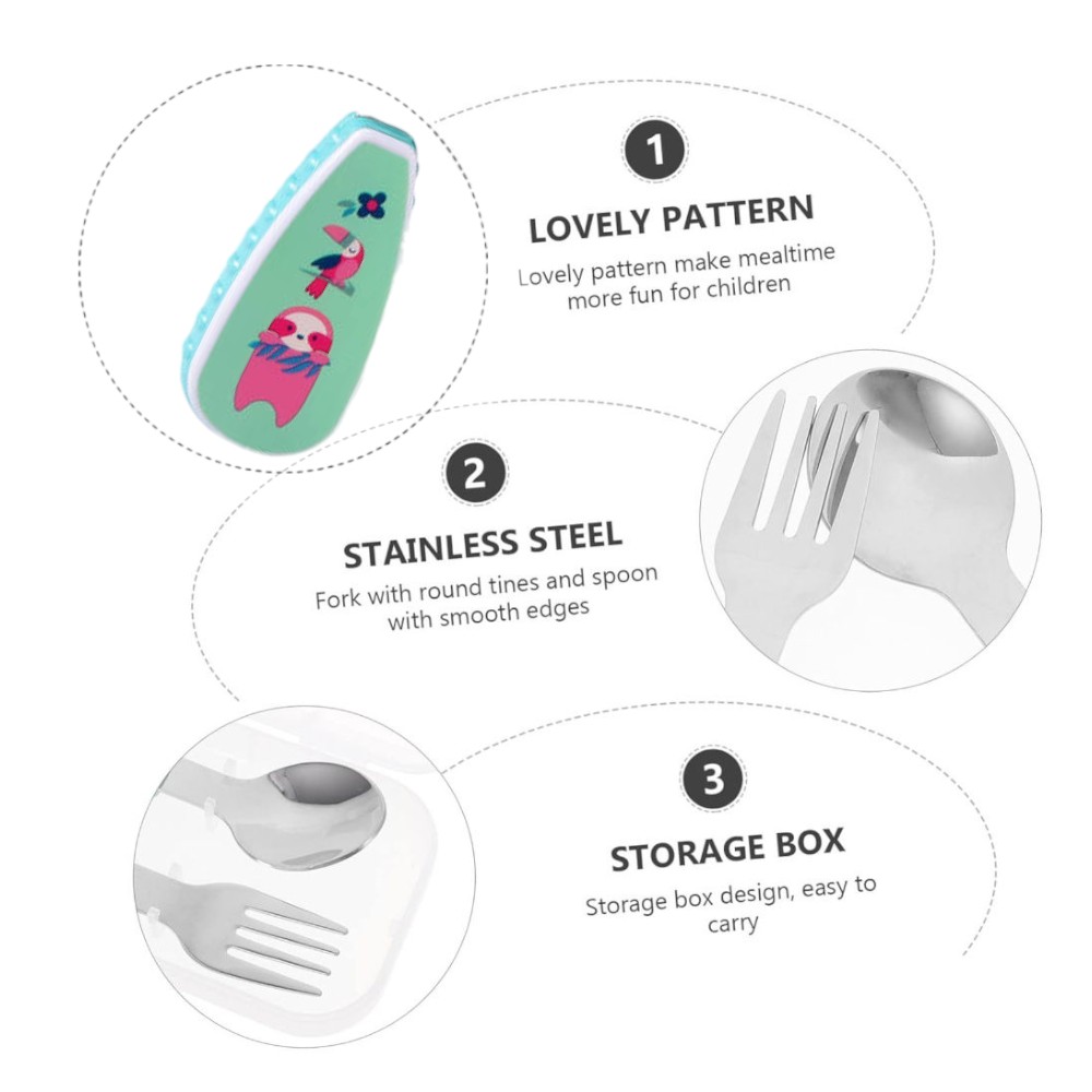 Doodle Kiddo Kids Cutlery Set With Case - Sloth - 2pcs