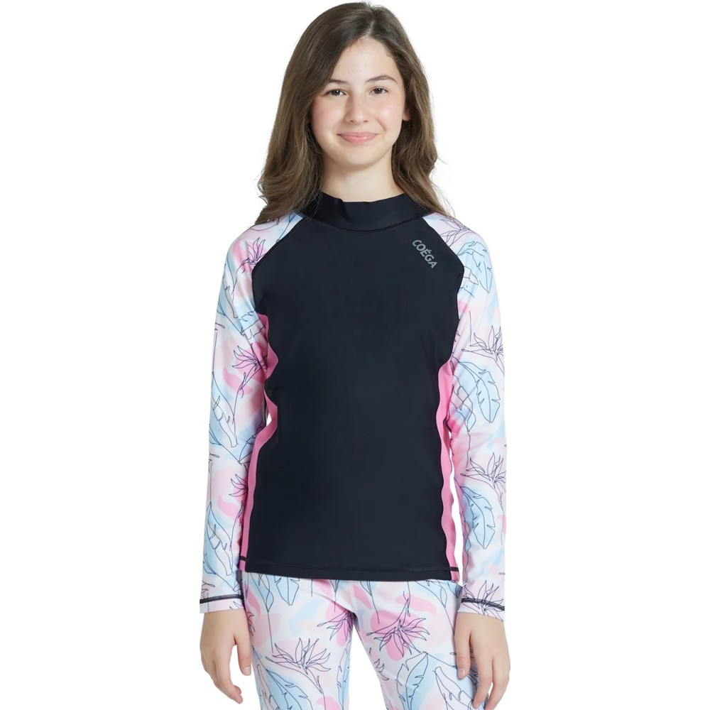 Coega Sunwear - Girl's Long Sleeves Rashguard - Nero Floral Drawings