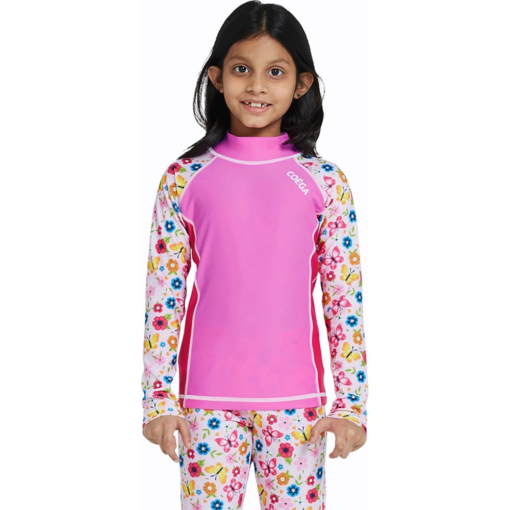 ملابس الشمس كويغا - سترة حماية للسباحة بأكمام طويلة للبنات - أزهار زهرية