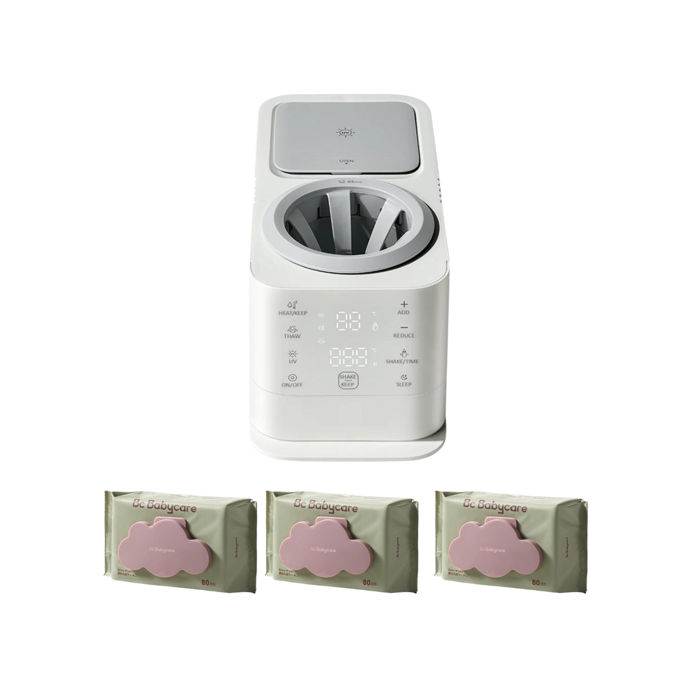 بيبي كير - جهاز تدفئة وتعقيم الحليب 5 في 1 مع مناديل مبللة - أبيض - عبوة من 3 قطع - 240 قطعة