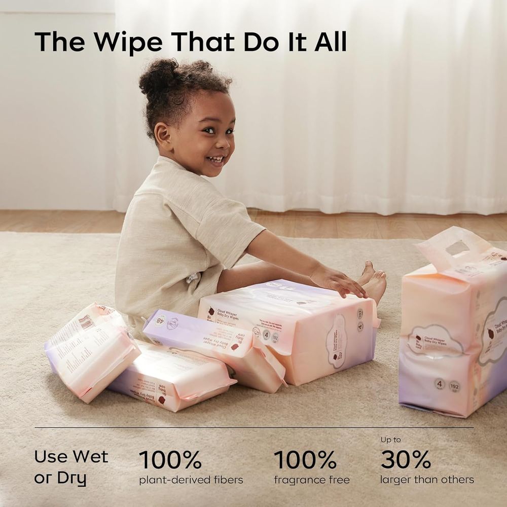 Babycare - Cloud Wisper Baby Dry Wipes - Pack Of 4 - 192 Pcs