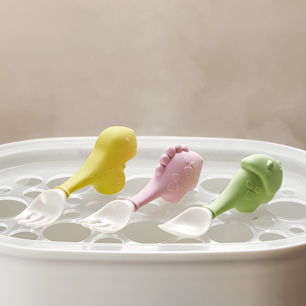 بيبي كير - مجموعة ملعقة وشوكة داينو - ستيجوصور - زهري