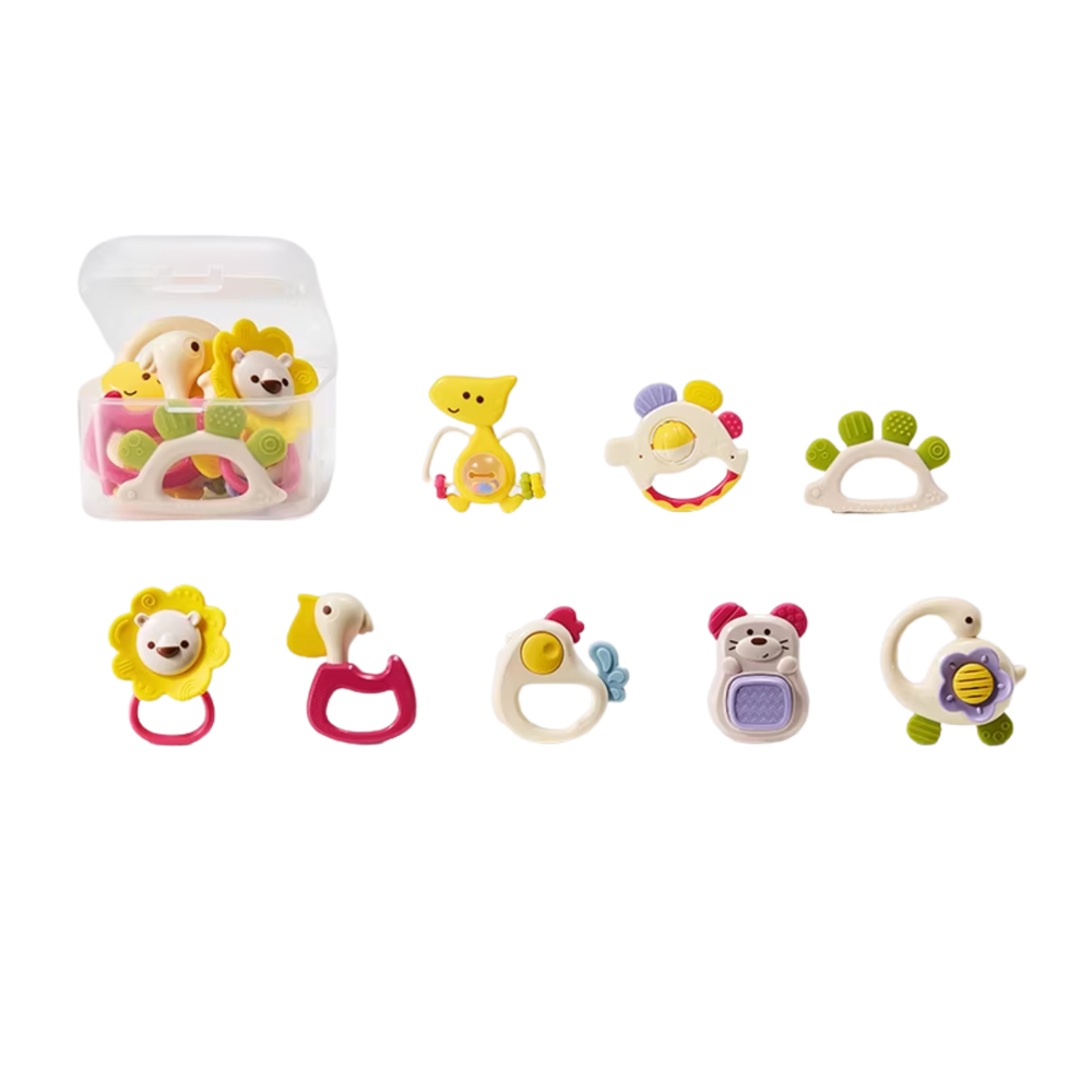 مجموعة خشخيشة وأسنان للأطفال - متعددة الألوان - 8 قطع