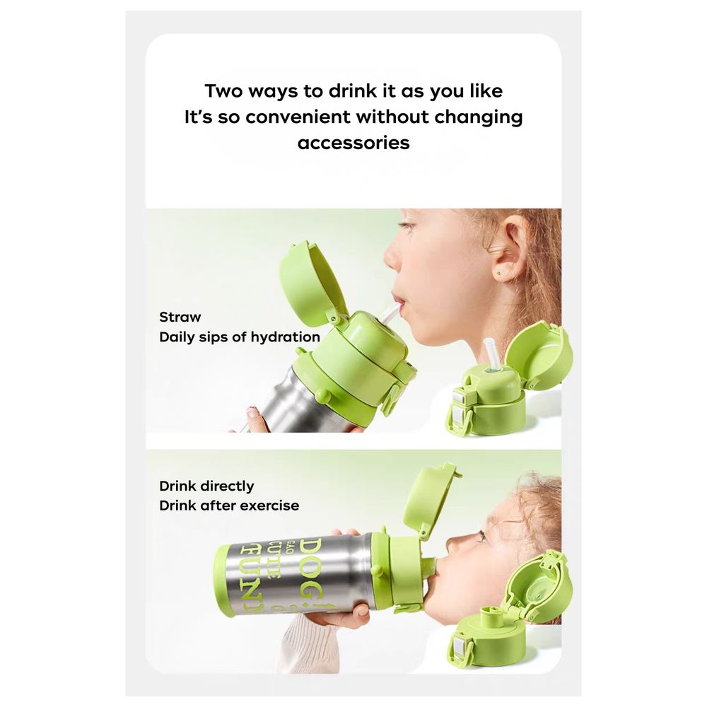 Babycare Fun Doll 2-In-1 Lid Vacuum Bottle - Green - 500 ml