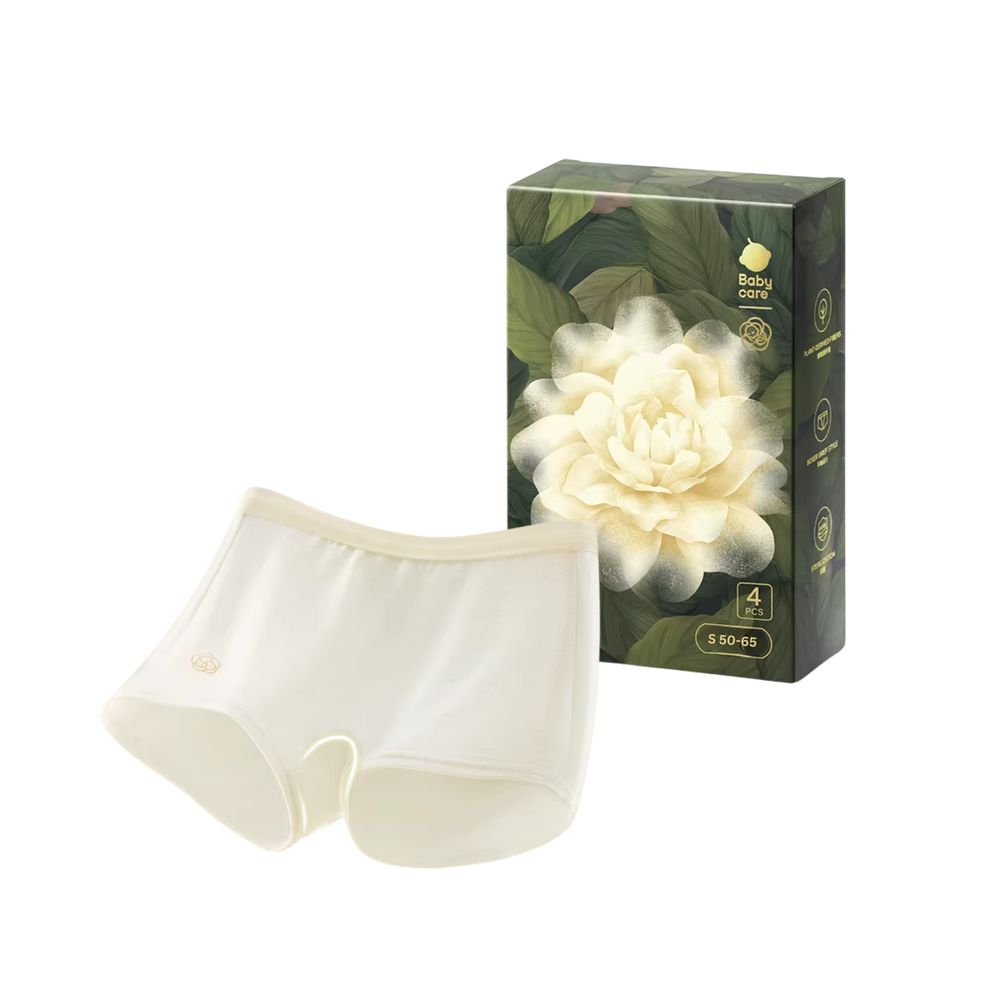 بيبيز بيسك - طقم من 4 قطع - ملابس داخلية للبنات للاستخدام مرة واحدة - أبيض