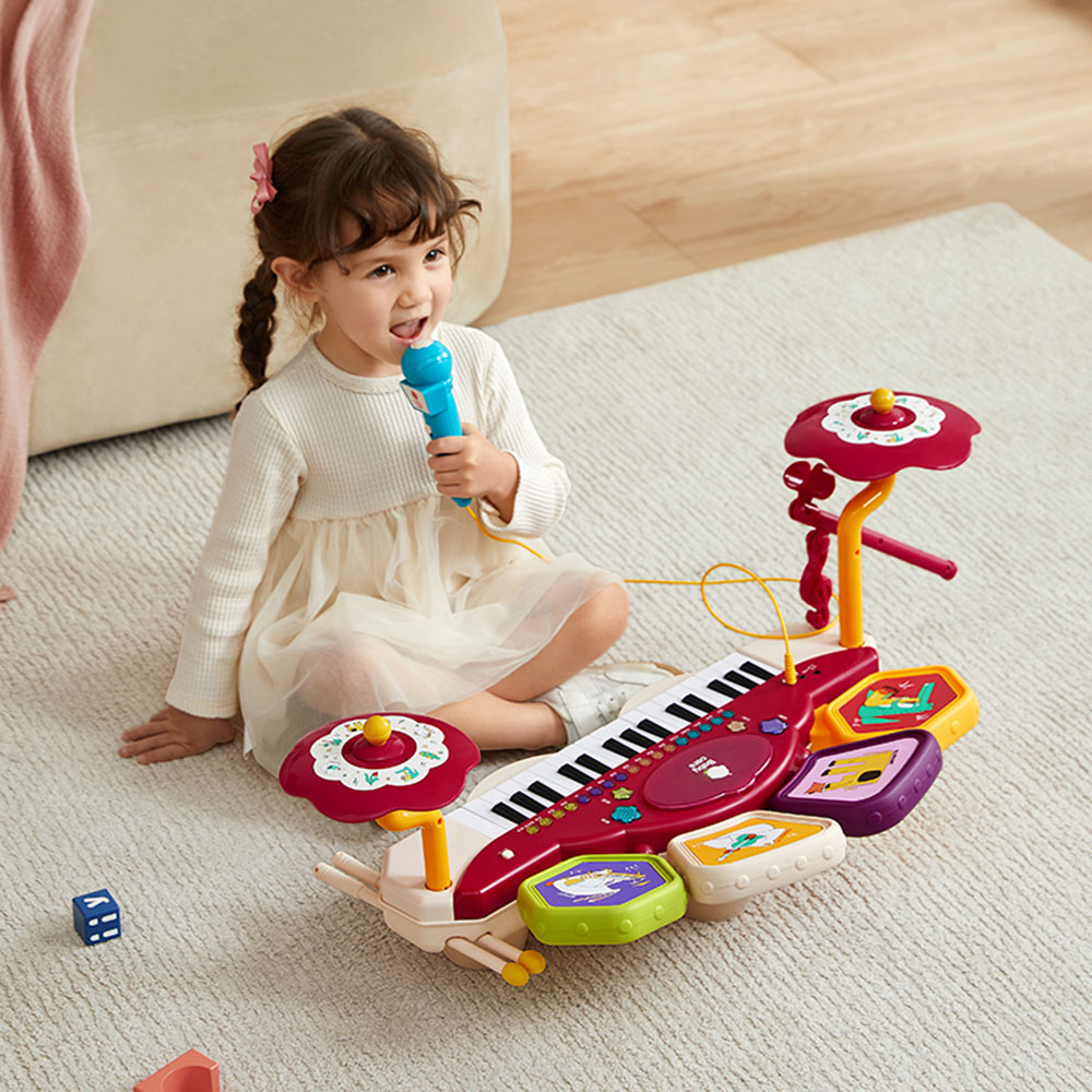 بيبي كير - بيانو الكتروني مع مقعد وأعواد طبل