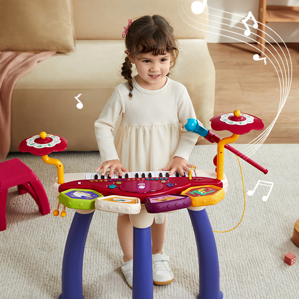 بيبي كير - بيانو الكتروني مع مقعد وأعواد طبل