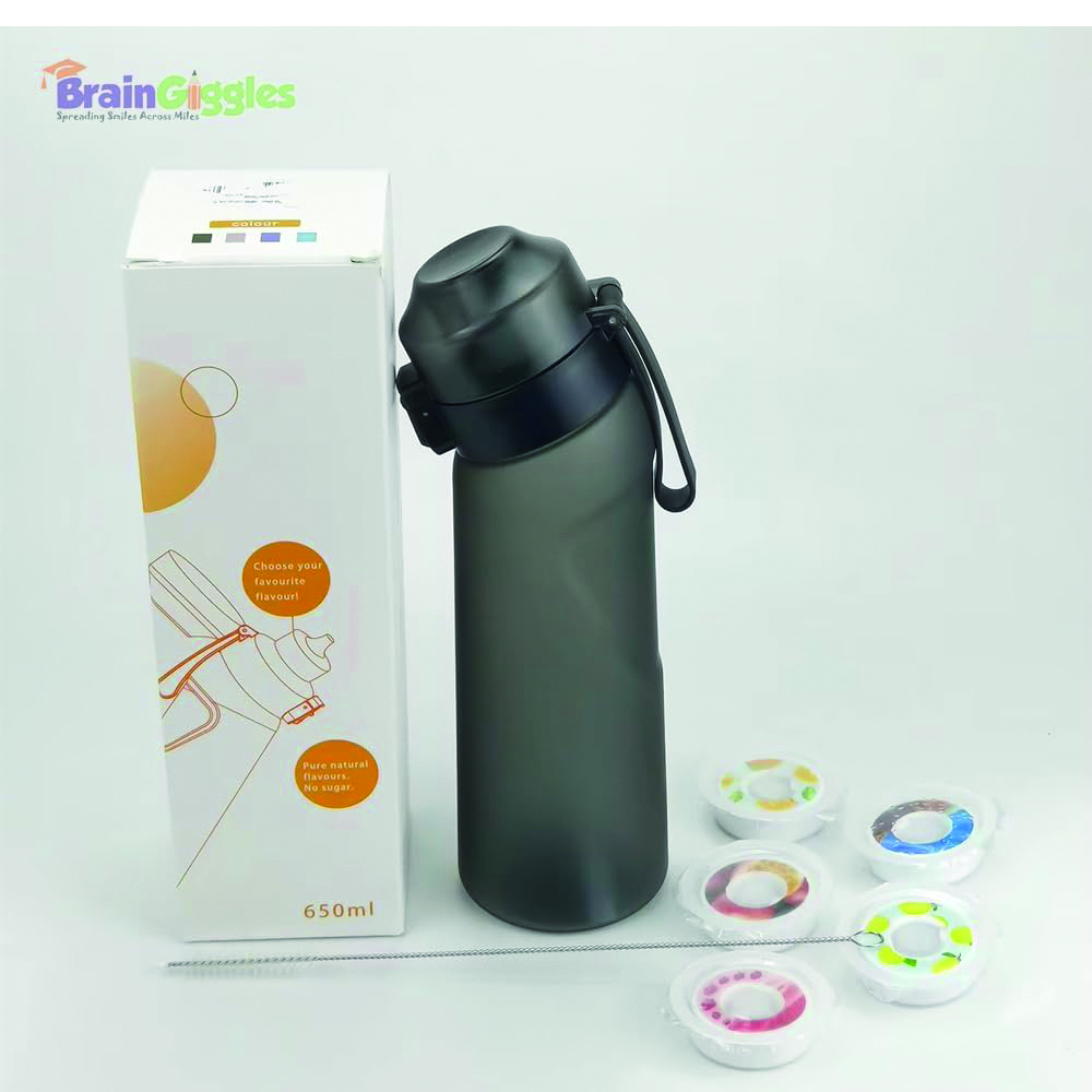 مجموعة زمزميات المياه المقاومة للتسرب من برين جيغلز - آيروارب مع قرون النكهة 650 مل - أسود غير لامع