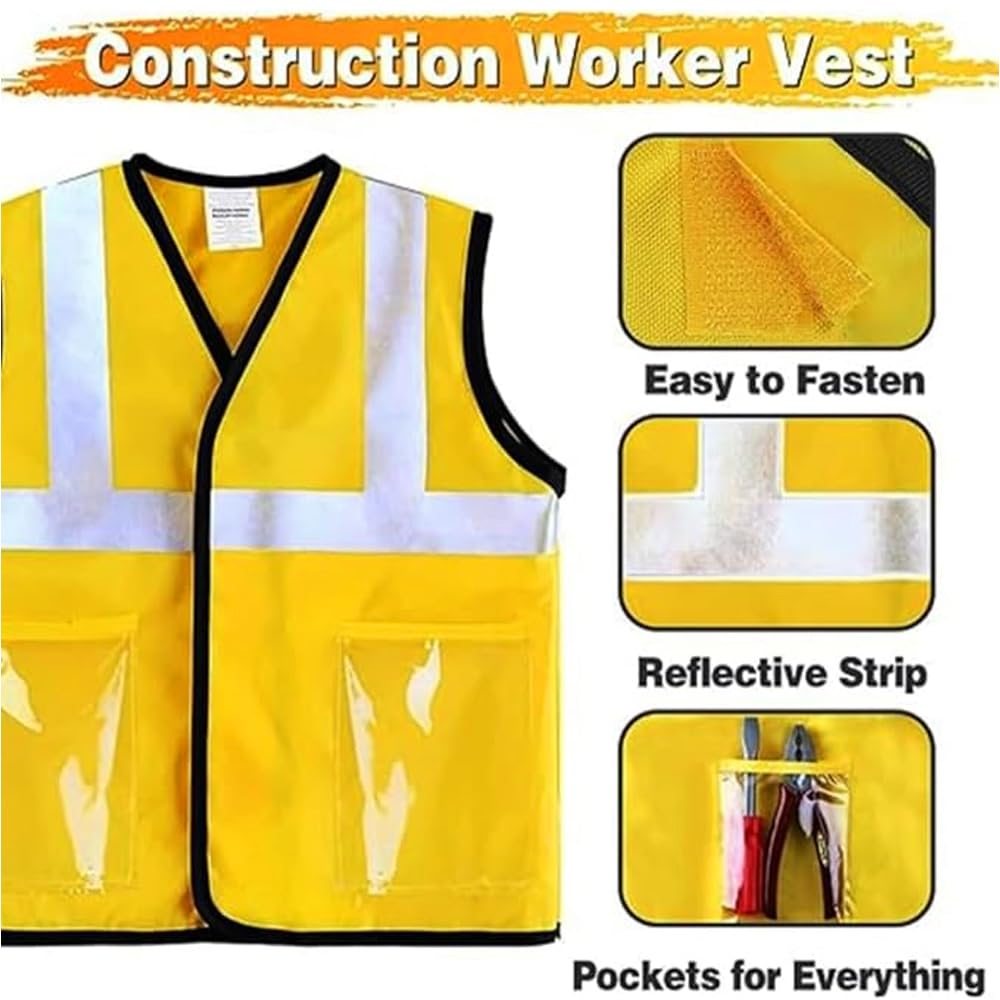 BrainGiggles - Construction Worker Costume For Kids - 7pcs