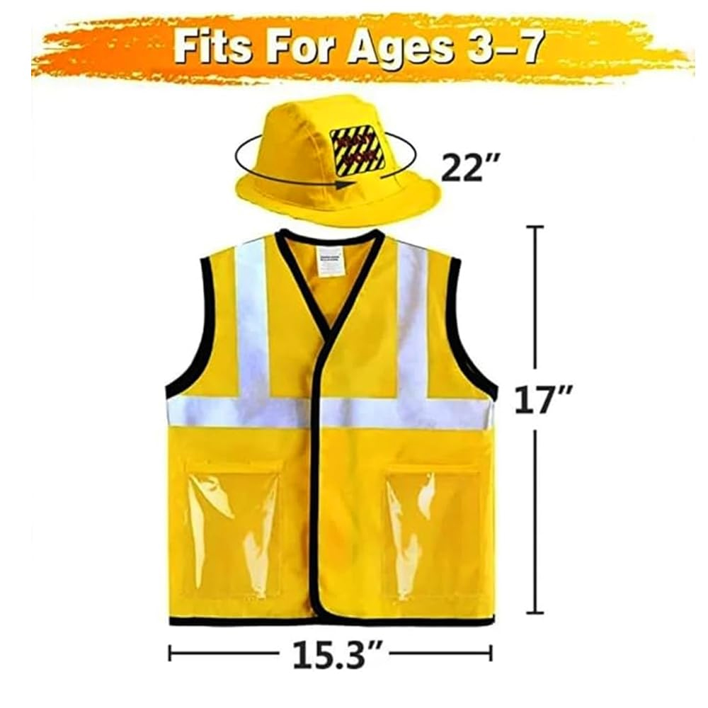 BrainGiggles - Construction Worker Costume For Kids - 7pcs