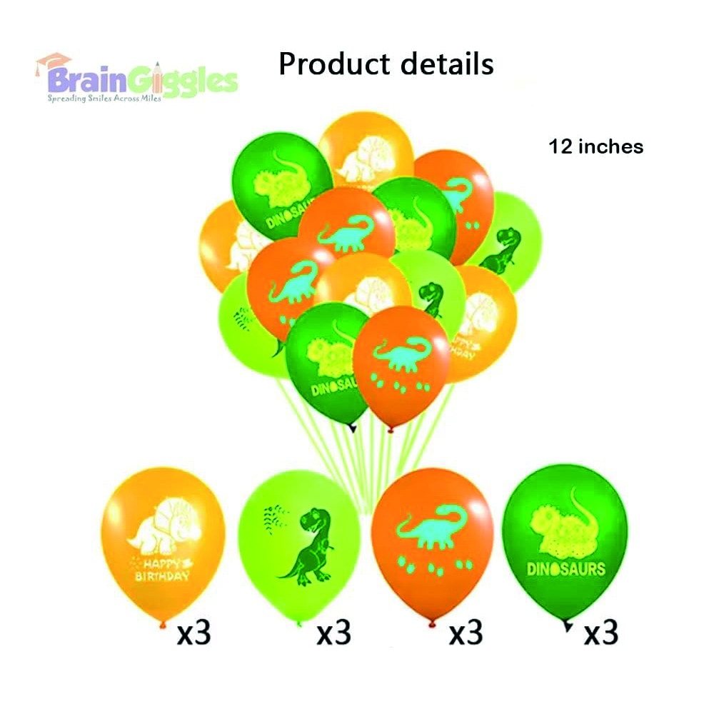 Brain Giggles - Dinosaur Balloons Set - 12Pcs