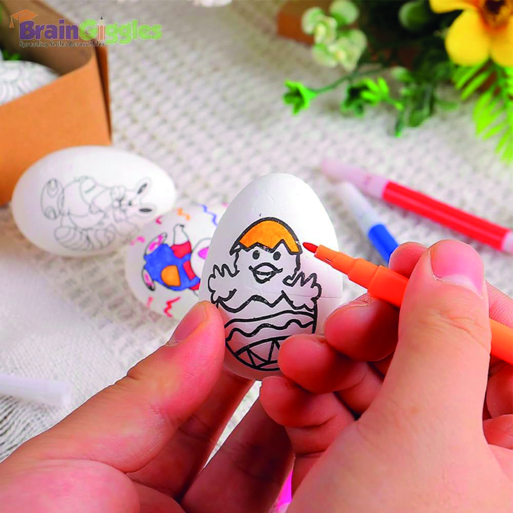 Brain Giggles - Hand-Painted Easter Eggs Drawing Set - 6 Pcs