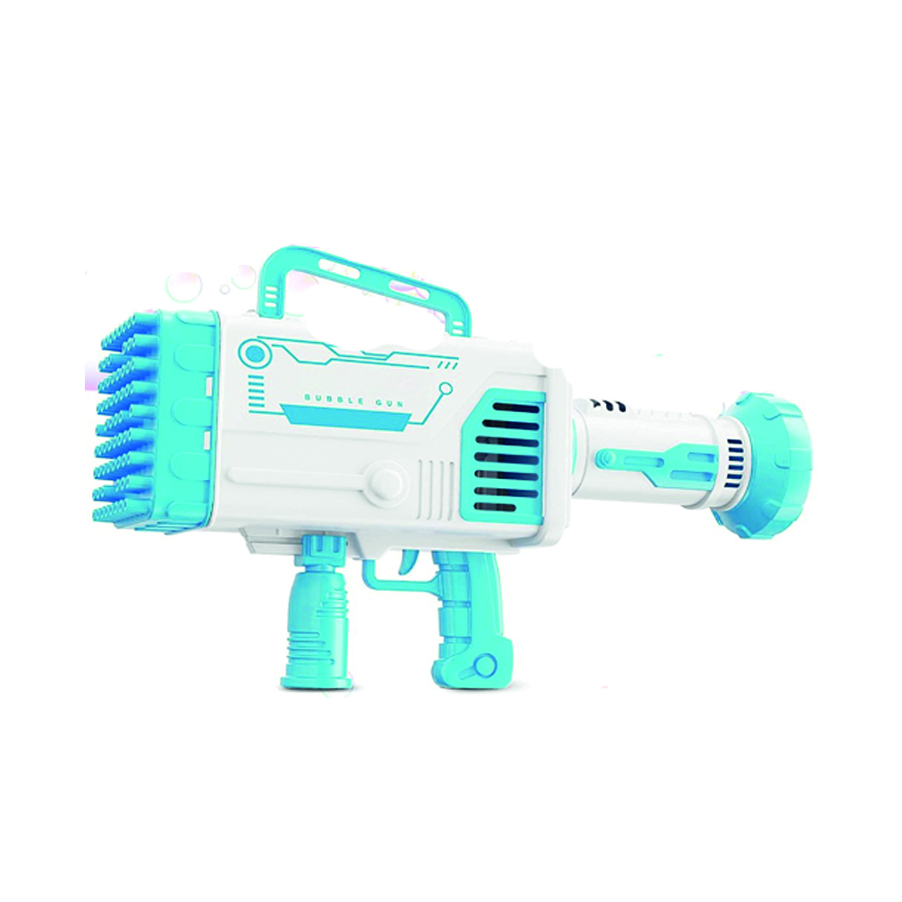 Brain Giggles - 64 Holes Electric Rocket Bubble Maker Gun With Lights Toys For Kids - Blue