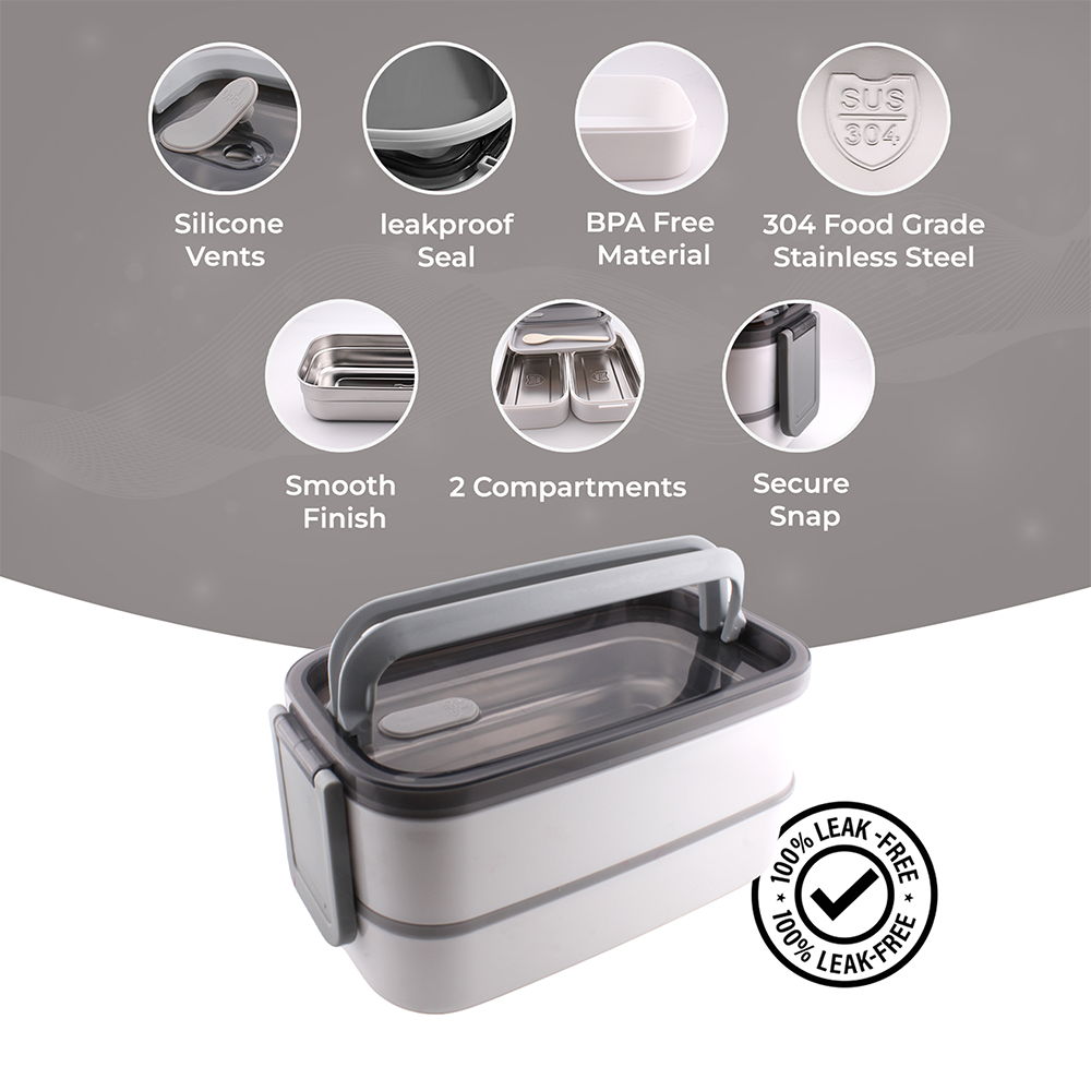 كرافيستا - صندوق بينتو من طبقتين مع شنطة غداء ومجموعة أدوات مائدة