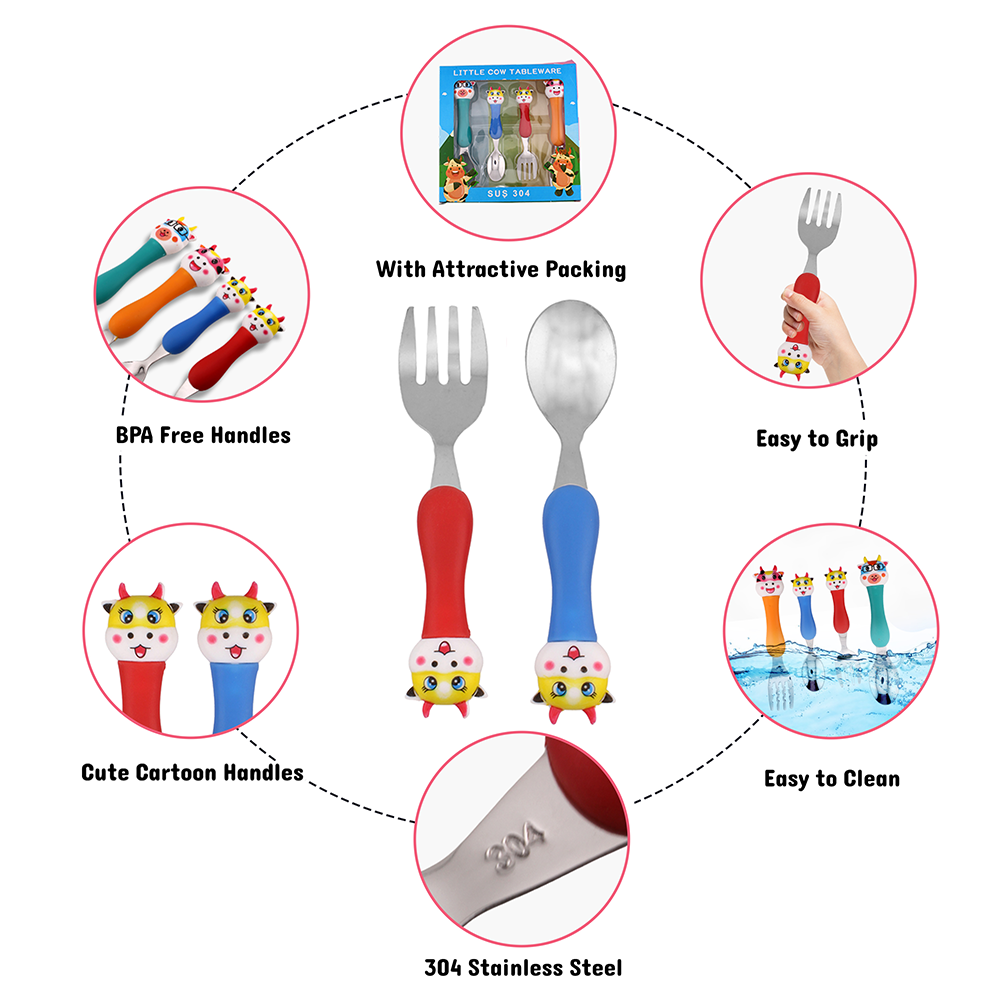 كرافيستا - طقم أدوات مائدة للأطفال - بقرة - 4 قطع