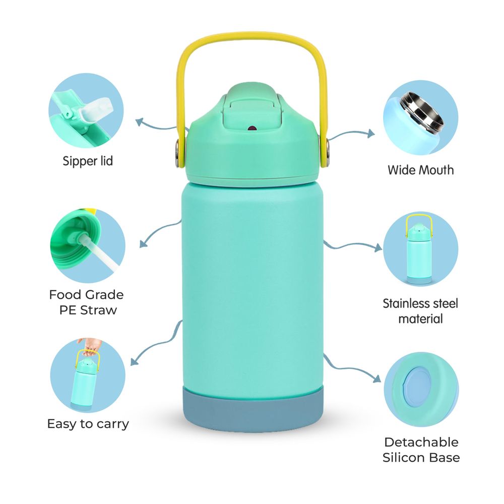 كريفيستا - زمزمية مياه معزولة للأطفال مصنوعة من الفولاذ المقاوم للصدأ ومضادة للتسرب مع شفاطة ومقبض - 350 مل