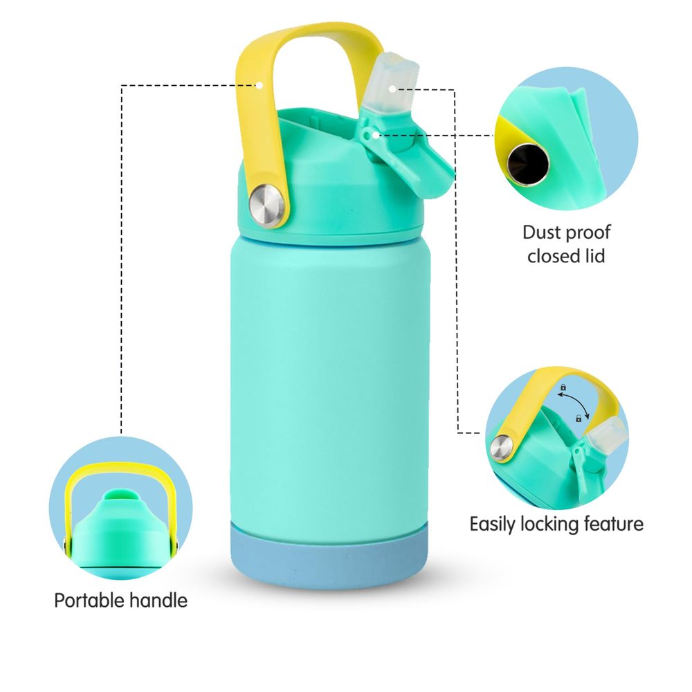 كريفيستا - زمزمية مياه معزولة للأطفال مصنوعة من الفولاذ المقاوم للصدأ ومضادة للتسرب مع شفاطة ومقبض - 350 مل