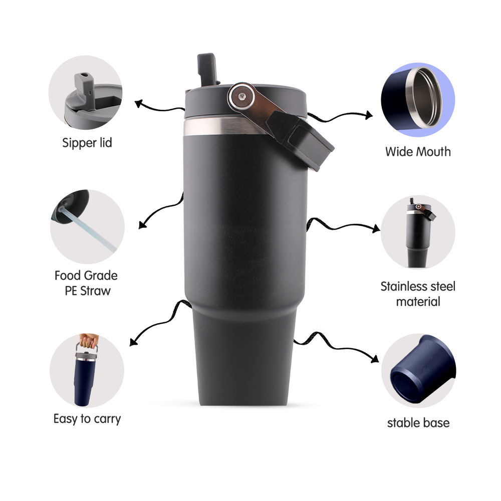 كرافيستا - زمزمية ماء معزولة بالفراغ من الفولاذ المقاوم للصدأ ومضادة للتسرب مع ماصة - 900 مل