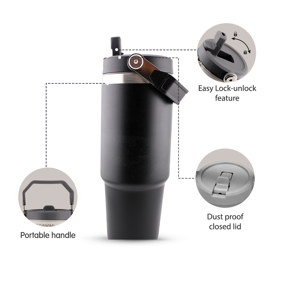 كرافيستا - زمزمية ماء معزولة بالفراغ من الفولاذ المقاوم للصدأ ومضادة للتسرب مع ماصة - 900 مل