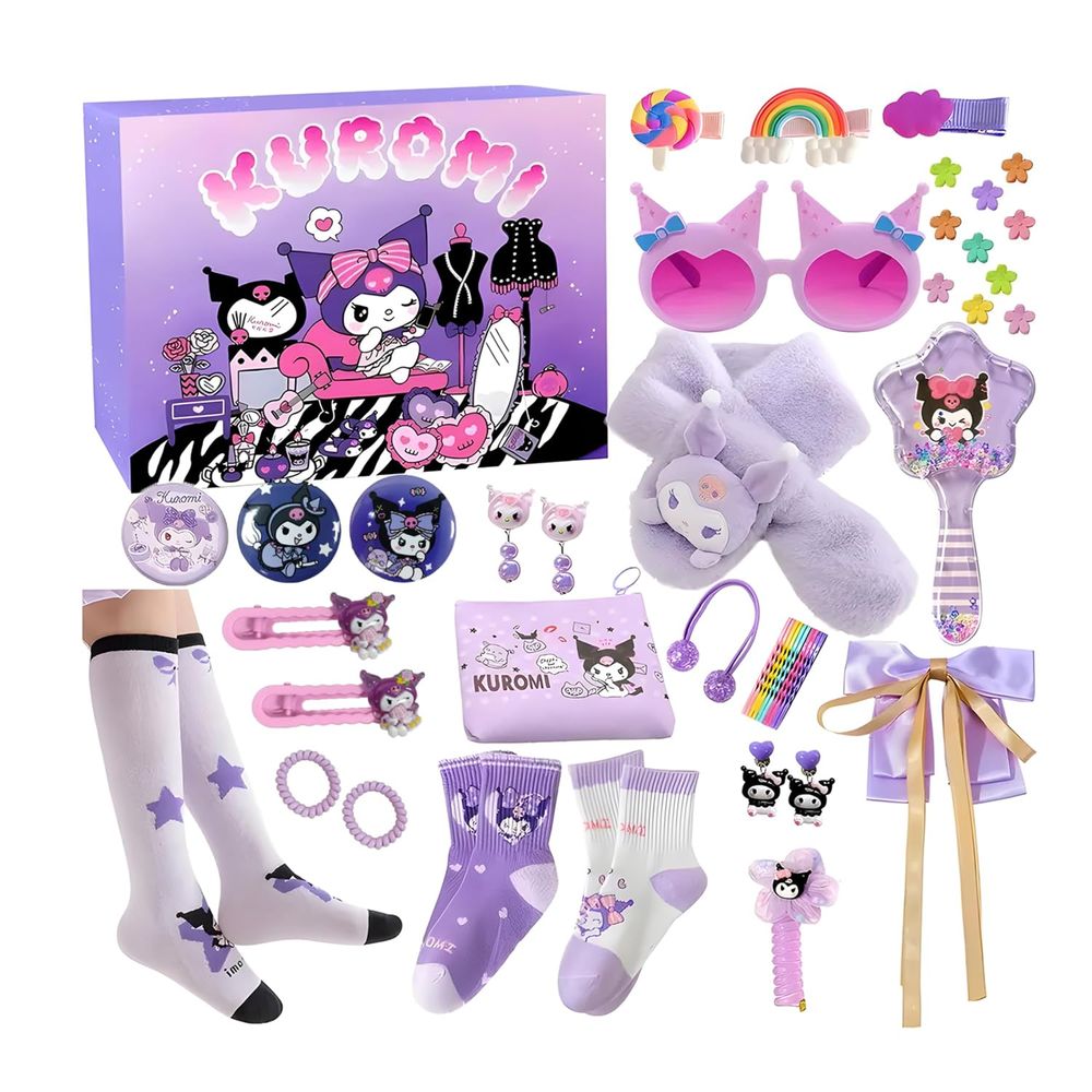 برين غيغلز - تقويم عيد الميلاد المجيد Kuromi 2025 صندوق هدايا - متعدد الألوان - 24 قطعة