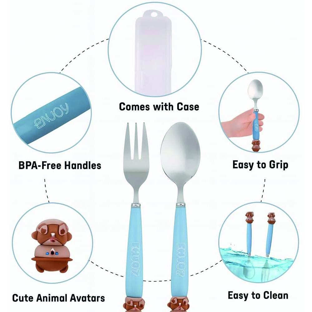 كرافيستا - طقم أدوات مائدة من الفولاذ المقاوم للصدأ بتصميم دمية أطفال مع حافظة - 3 قطع