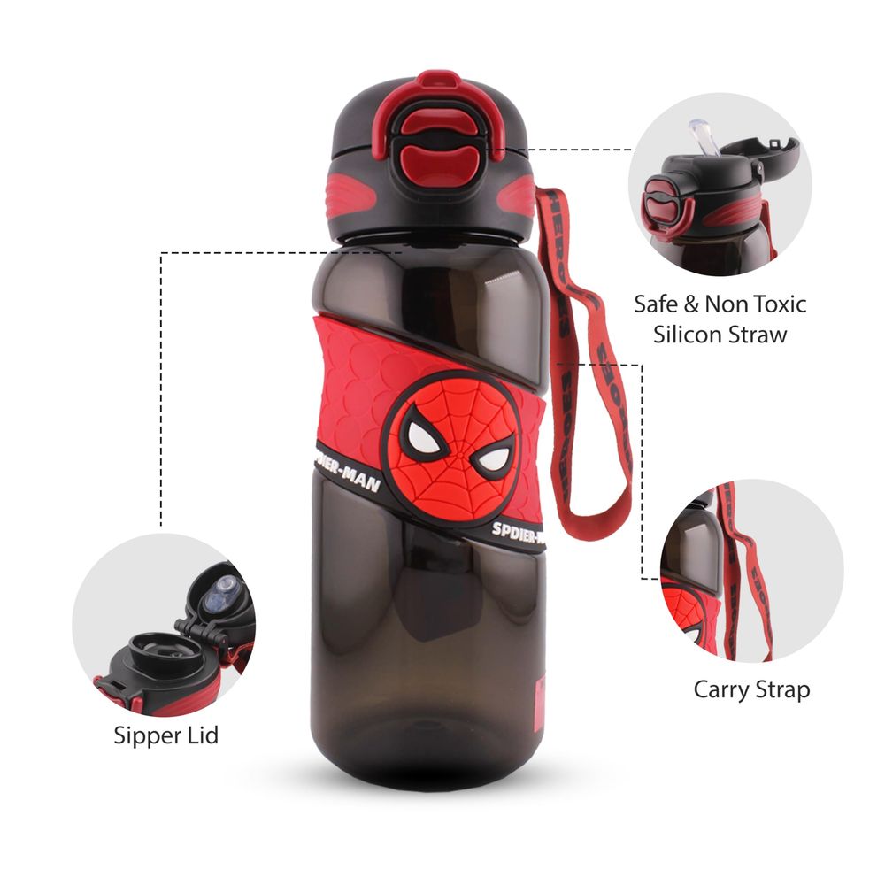 BrainGiggles - Spiderman Water Bottle - Black/Red - 700ml