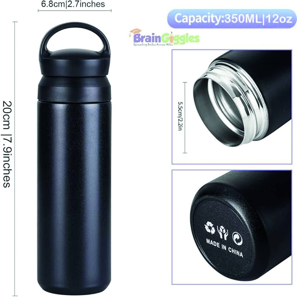 برين جيغلز - ترمس معزول بالفراغ من الفولاذ المقاوم للصدأ سعة 350 مل - أسود