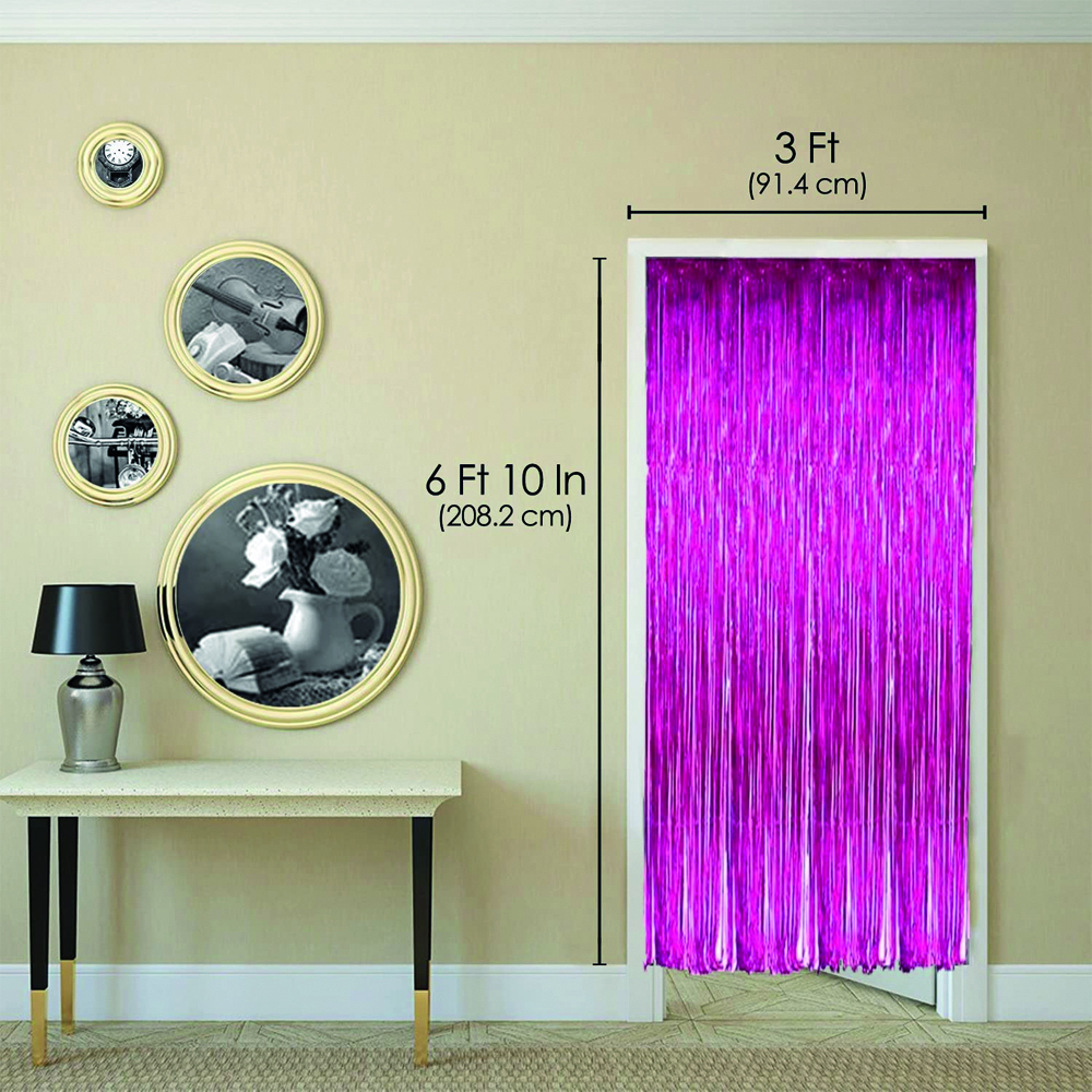 BrainGiggles - Birthday Party Metallic Foil Fringe Curtain Backdrop - 6ft X 3ft - Pink
