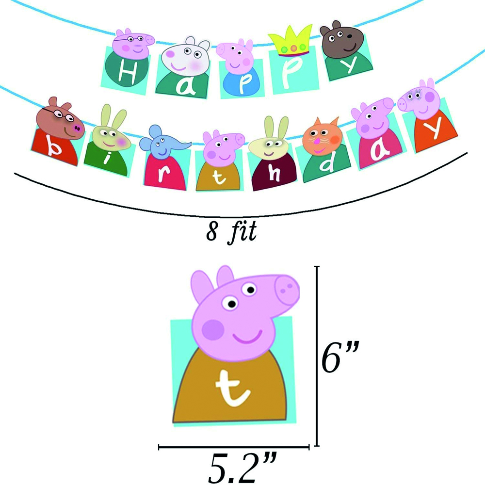 BrainGiggles - Peppa Pig Kids Party Decoration Happy Birthday Banner