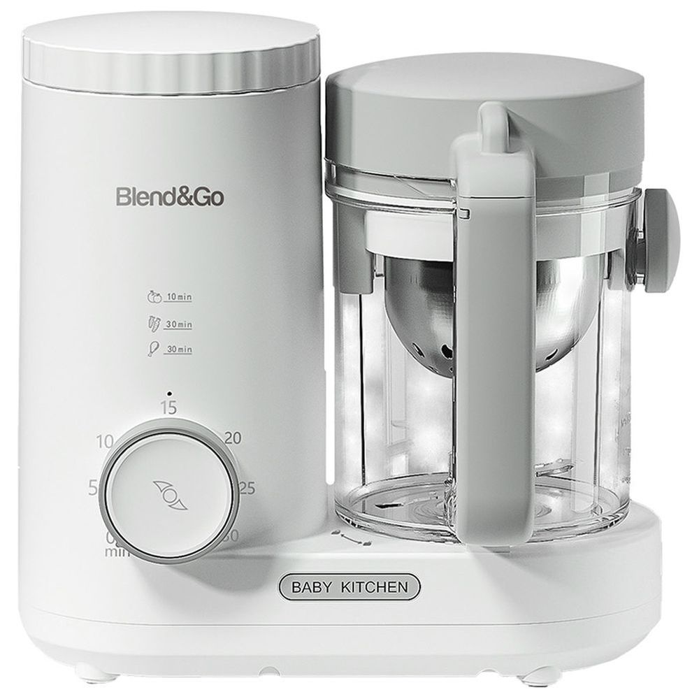 بليندنغو - جهاز تحضير طعام الأطفال 4 في 1، جهاز طهي بالبخار وخلاط - أبيض