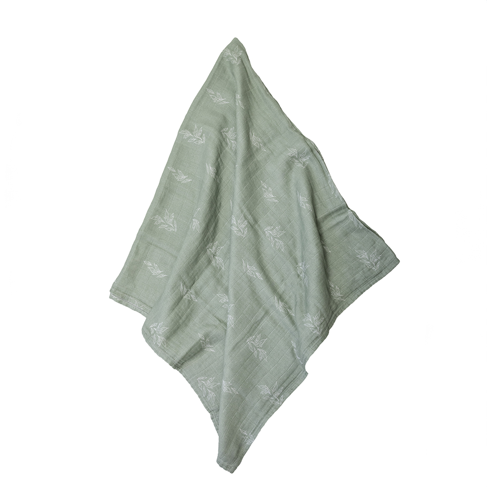 بيوين بيبي - قماط موسلين مطبوع عليه أوراق شجر من القطن العضوي - أخضر ناعم