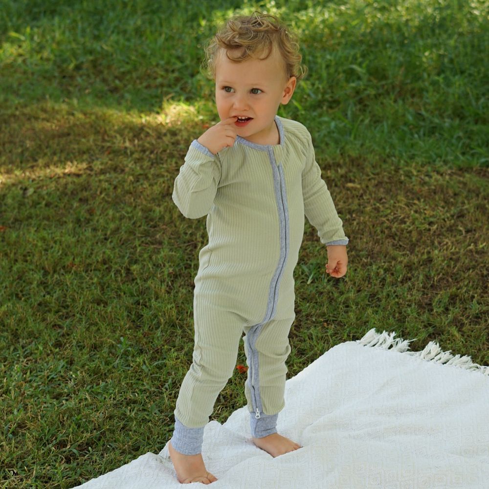 Issy & Lilo - Smart Zipper Organic Cotton Romper - Sage Green