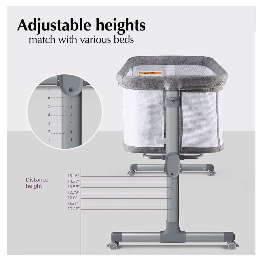 Bumble & Bird Adjustable Bedside Crib with wheels - Grey