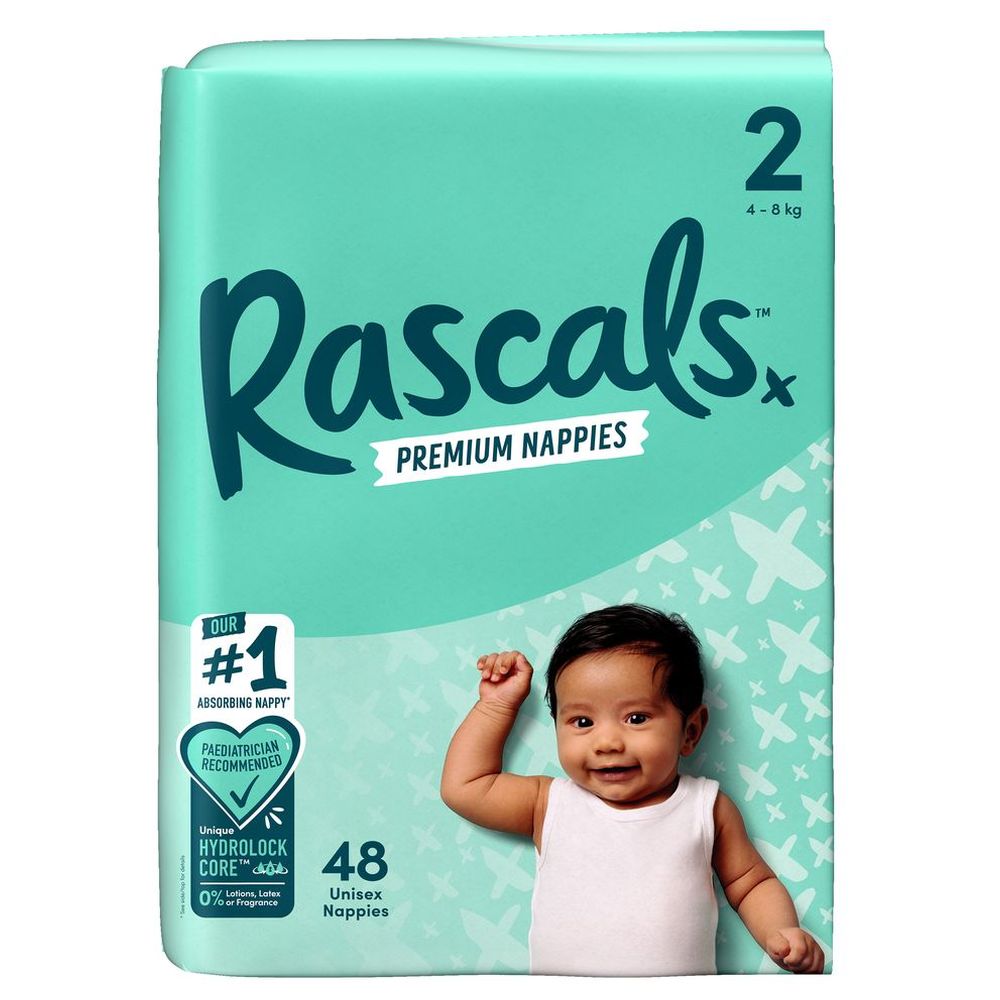 راسكالز - حفاضات أطفال فاخرة - حجم 2 - 4-8 كلغ - 48 حفاض