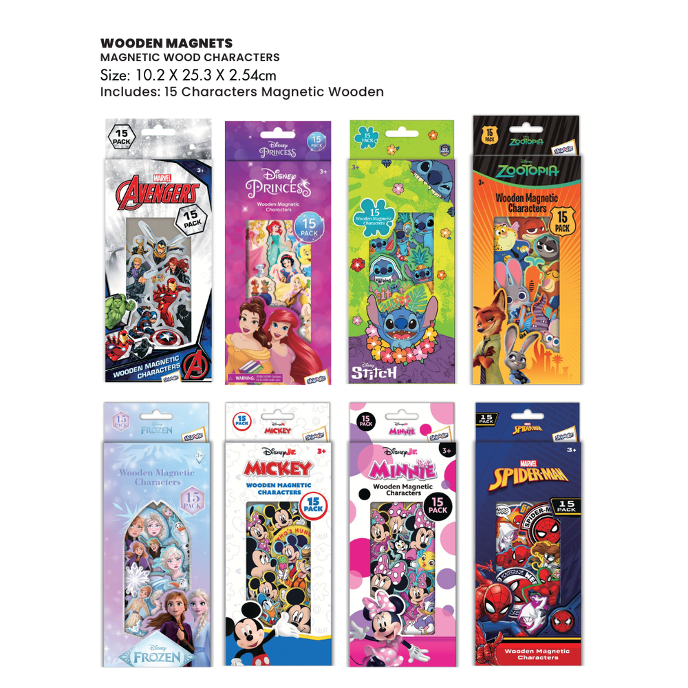 ديزني - مجموعة شخصيات الأميرات الخشبية المغناطيسية - 15 قطعة