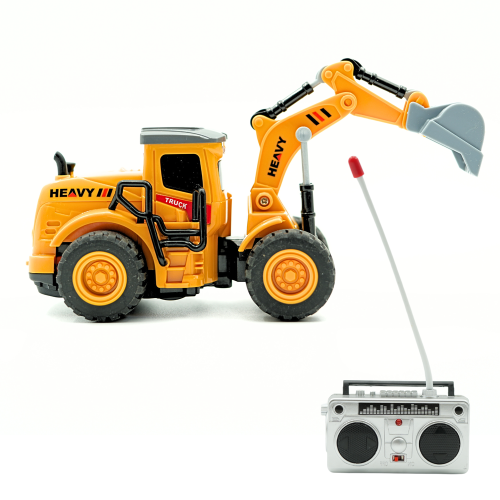 ريدريدج - حفارة بناء صغيرة تعمل بجهاز تحكم عن بعد بمقياس 1/64 مع أجزاء متحركة - أصفر