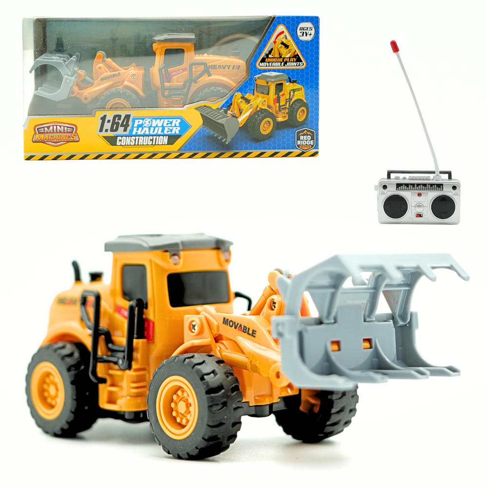 ريدريدج - حفارة بناء صغيرة تعمل بجهاز تحكم عن بعد بمقياس 1/64 - أصفر