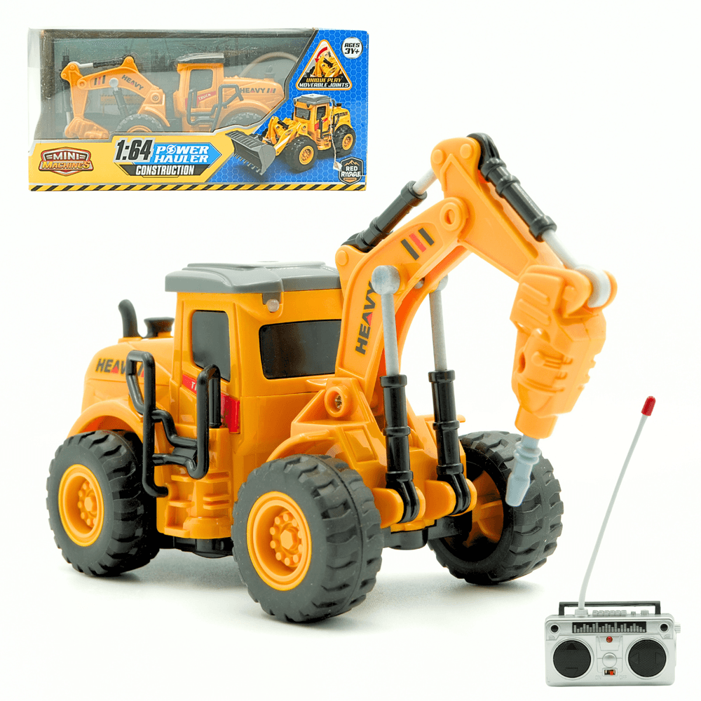 ريدريدج - حفارة بناء صغيرة تعمل بجهاز تحكم عن بعد بمقياس 1/64 - أصفر