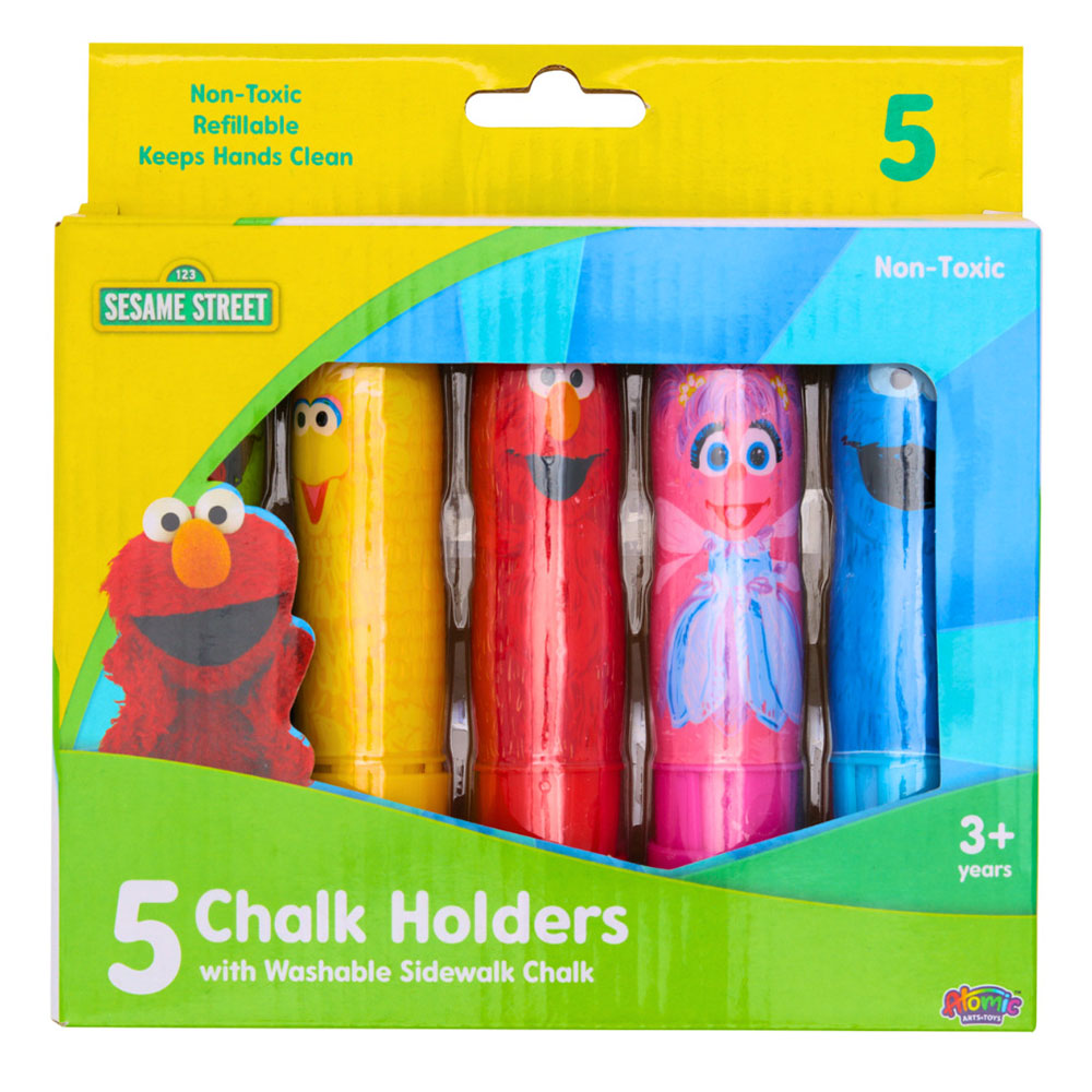 Sesame Street - Chalk Holders With Washable Sidewalk Chalks Set - 5 Pcs