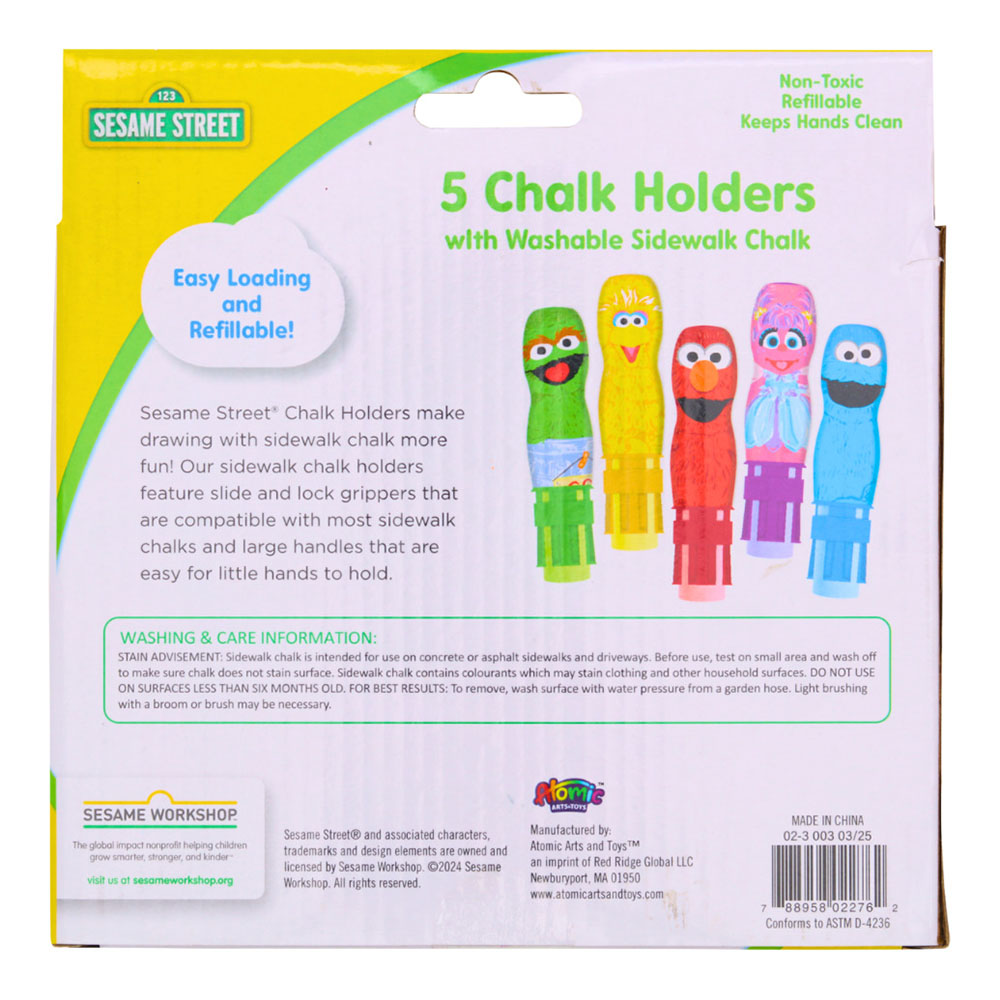 Sesame Street - Chalk Holders With Washable Sidewalk Chalks Set - 5 Pcs