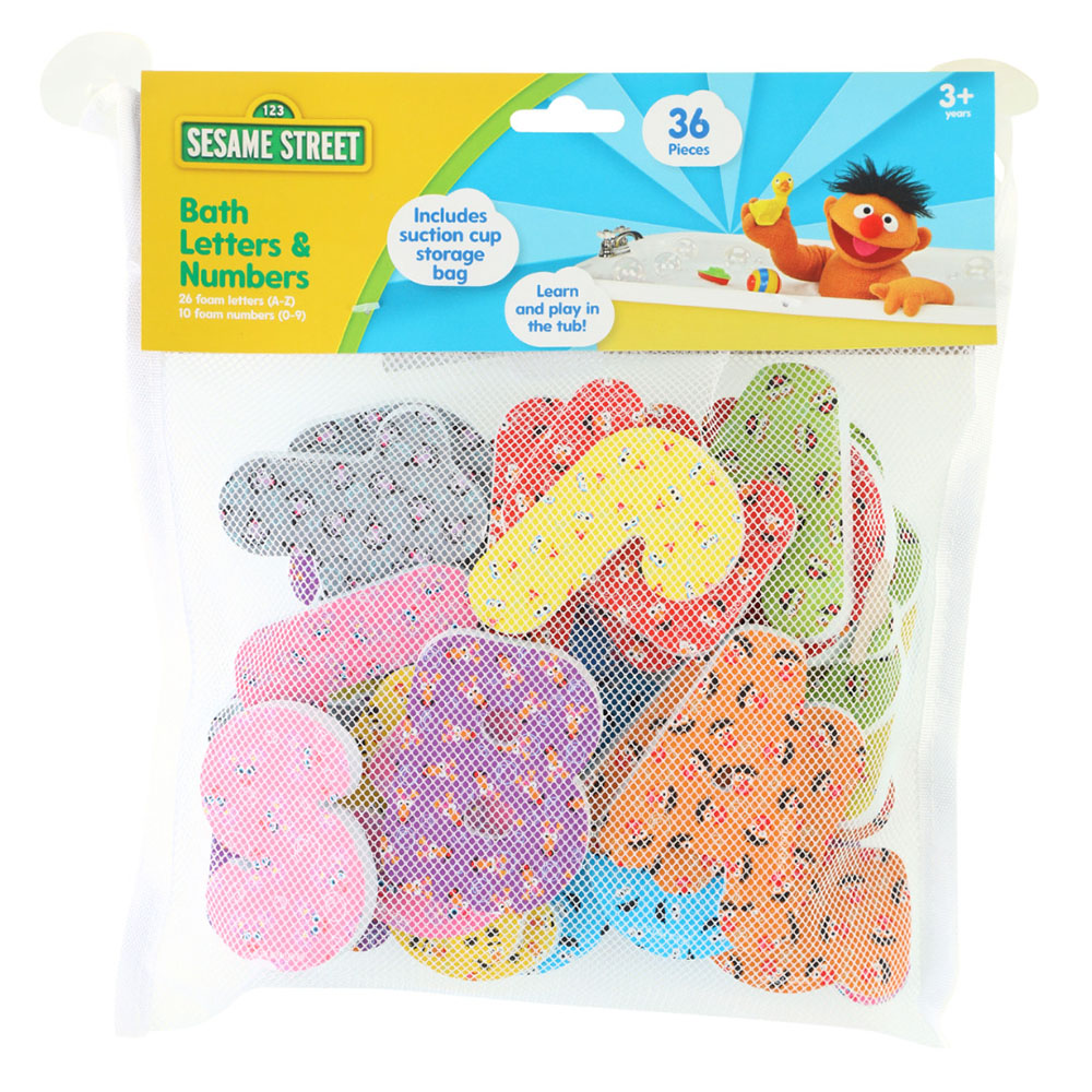 سيسمي ستريت - أحرف وأرقام فوم للاستحمام مع كيس شبكي - 36 قطعة