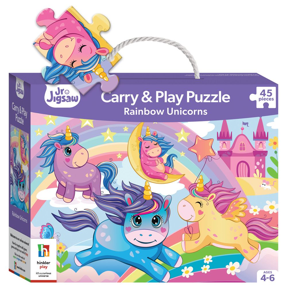 Hinkler - Junior Jigsaw Carry & Play Puzzle Set - Rainbow Unicorns - 45 Pcs