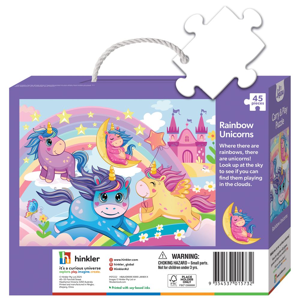 Hinkler - Junior Jigsaw Carry & Play Puzzle Set - Rainbow Unicorns - 45 Pcs