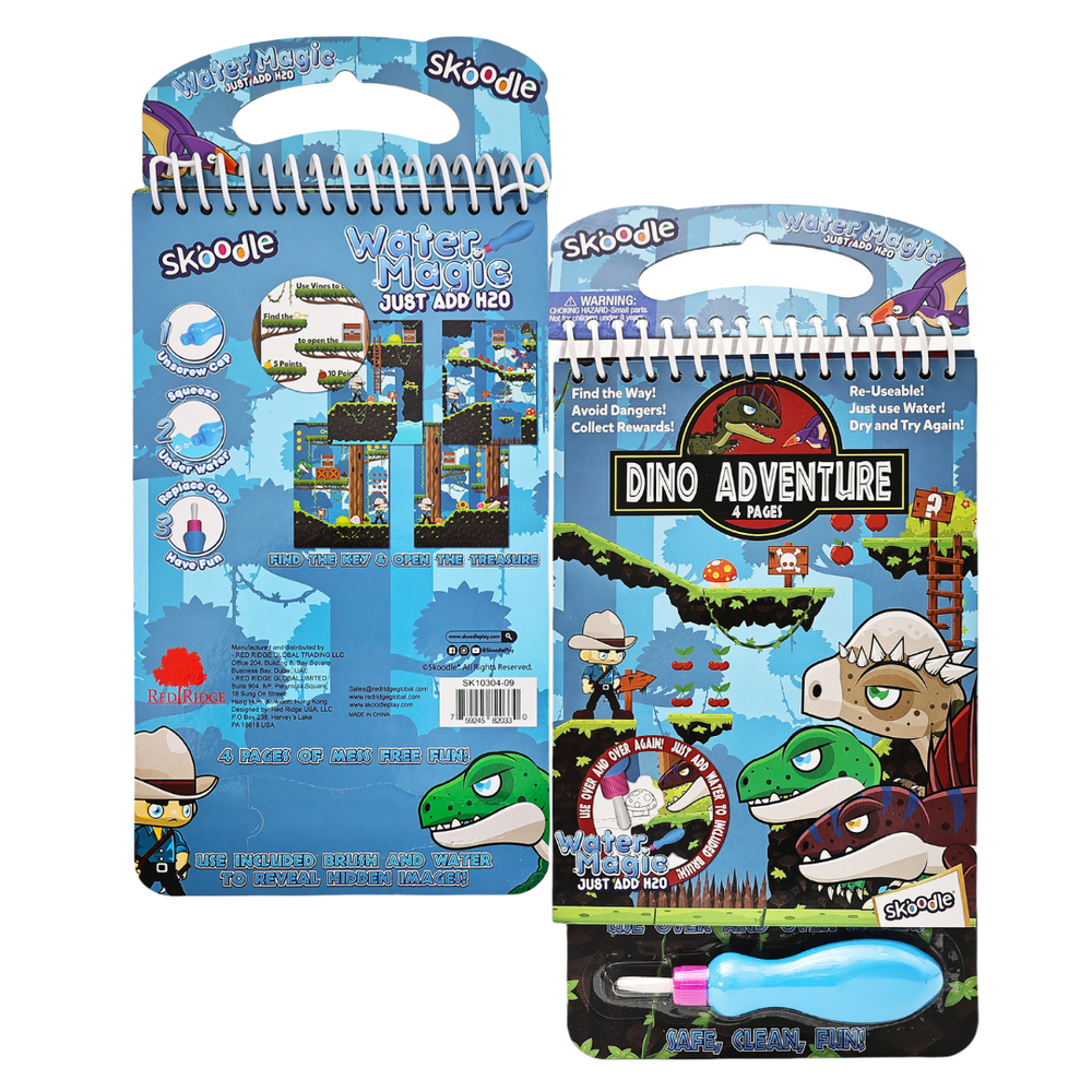 Skoodle Water Magic Activity Pad With Brush - Dino Adventure