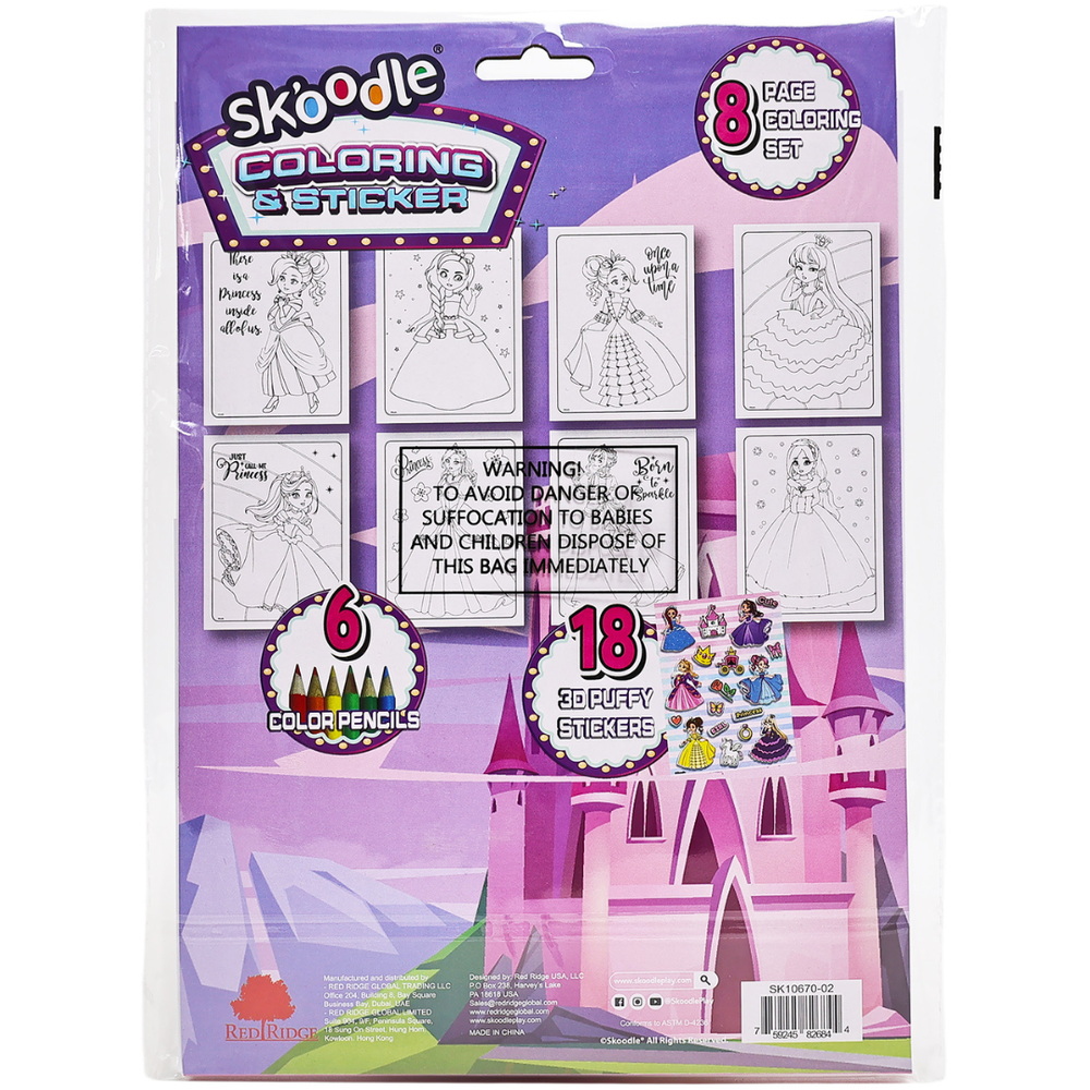 Skoodle Princess Coloring Sheet & Sticker With Color Pencil Set - Multicolor - 32 Pcs