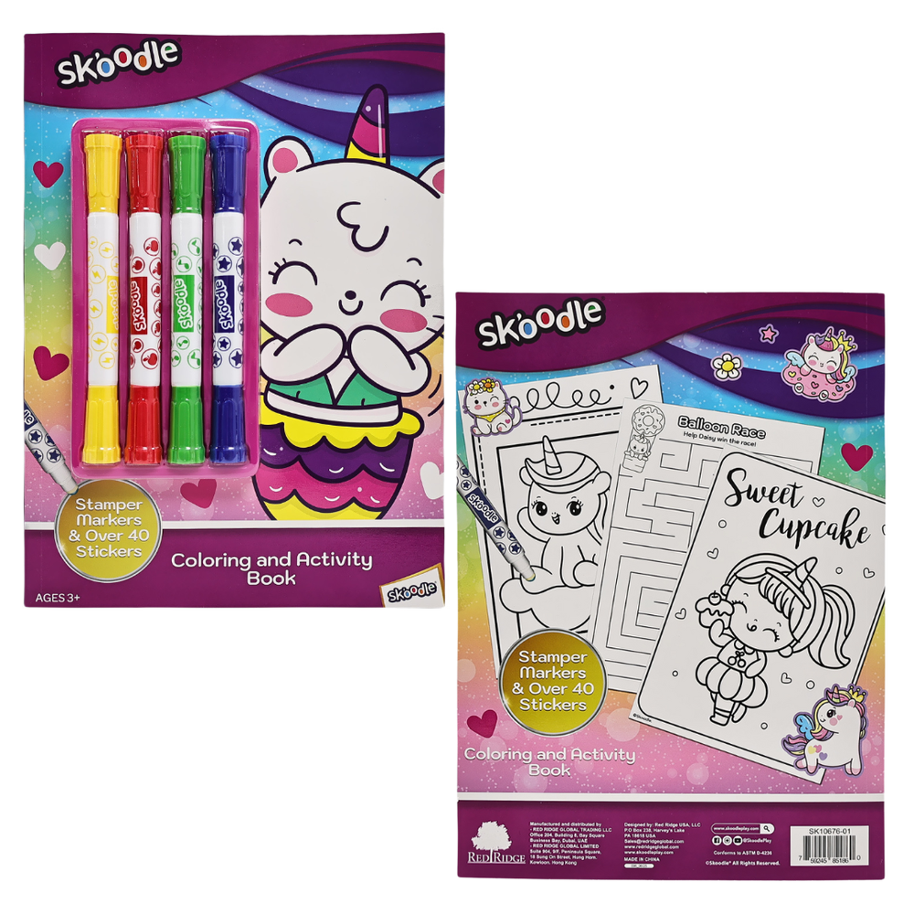 Skoodle - Coloring & Activity Book With 4 Stamper Markers - Multicolor