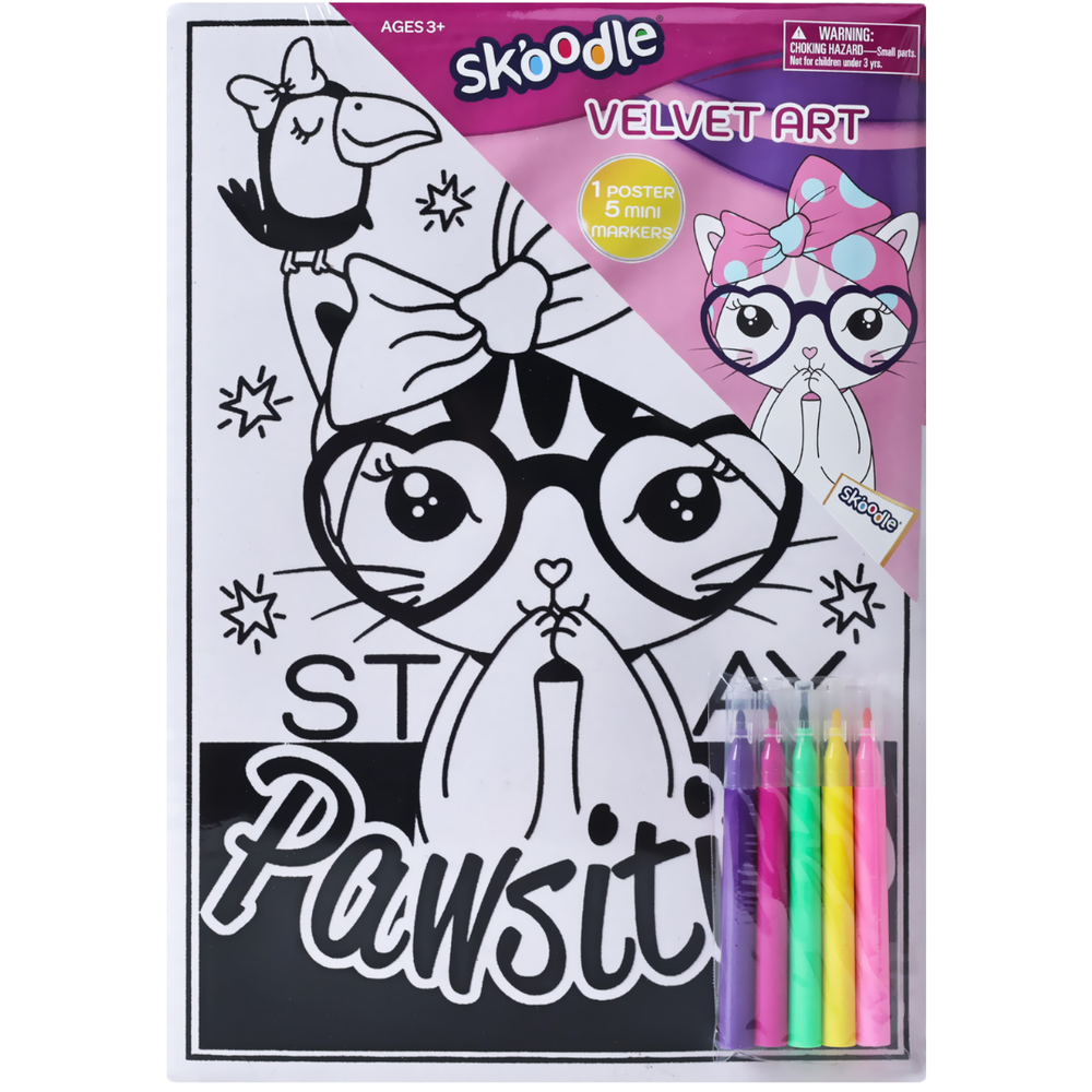 Skoodle Velvet Art Poster With 5 Mini Marker Set - Pawsitive