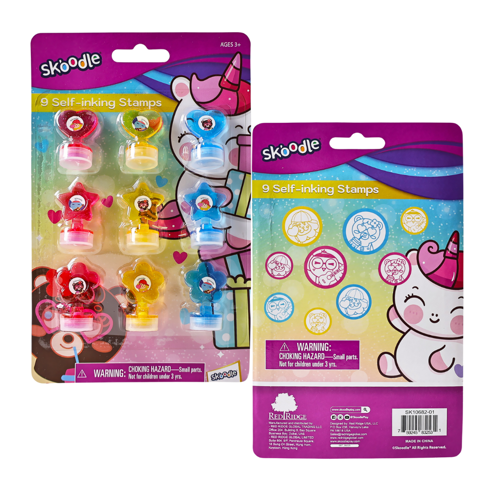 Skoodle - Self-Inking Activity Stamp Set - Multicolor - 9 Pcs
