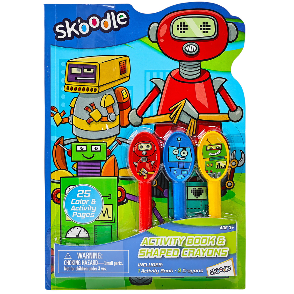 Skoodle - Activity Book & 3 Shaped Crayon Set - Robot