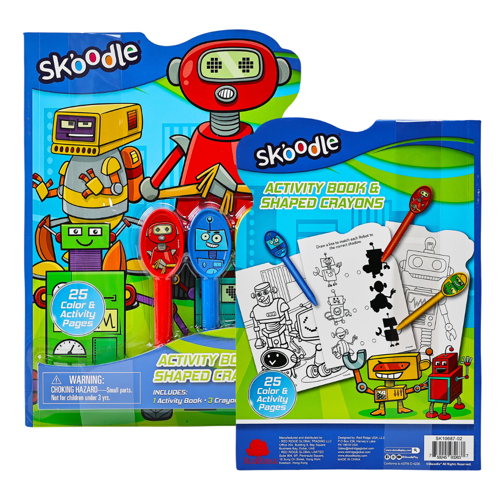 Skoodle - Activity Book & 3 Shaped Crayon Set - Robot